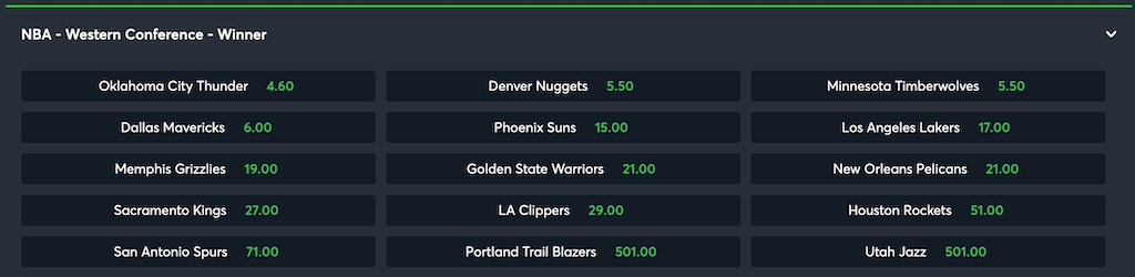 NBA24/25ウェスタンファレンス優勝予想オッズ